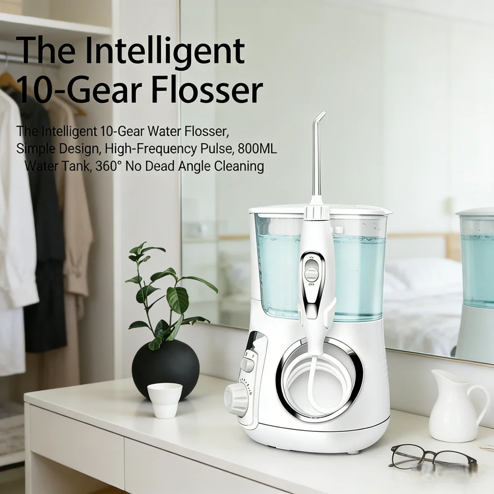 

Электрический ирригатор для полости рта с 10 режимами регулировки, 5 насадками, резервуаром для воды 800 мл, для домашнего использования, уменьшает неприятный запах изо рта и зубной налет