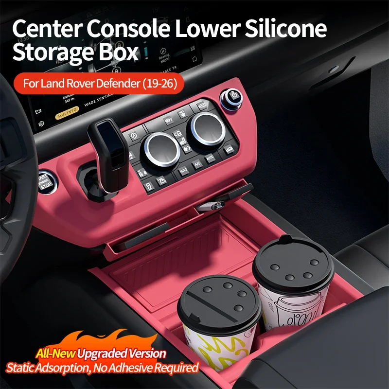 

For Land Rover Defender L663 2019-2026 Center Console Car Box Storage Silicone Pad Armrest Storage Box decoration Accessories