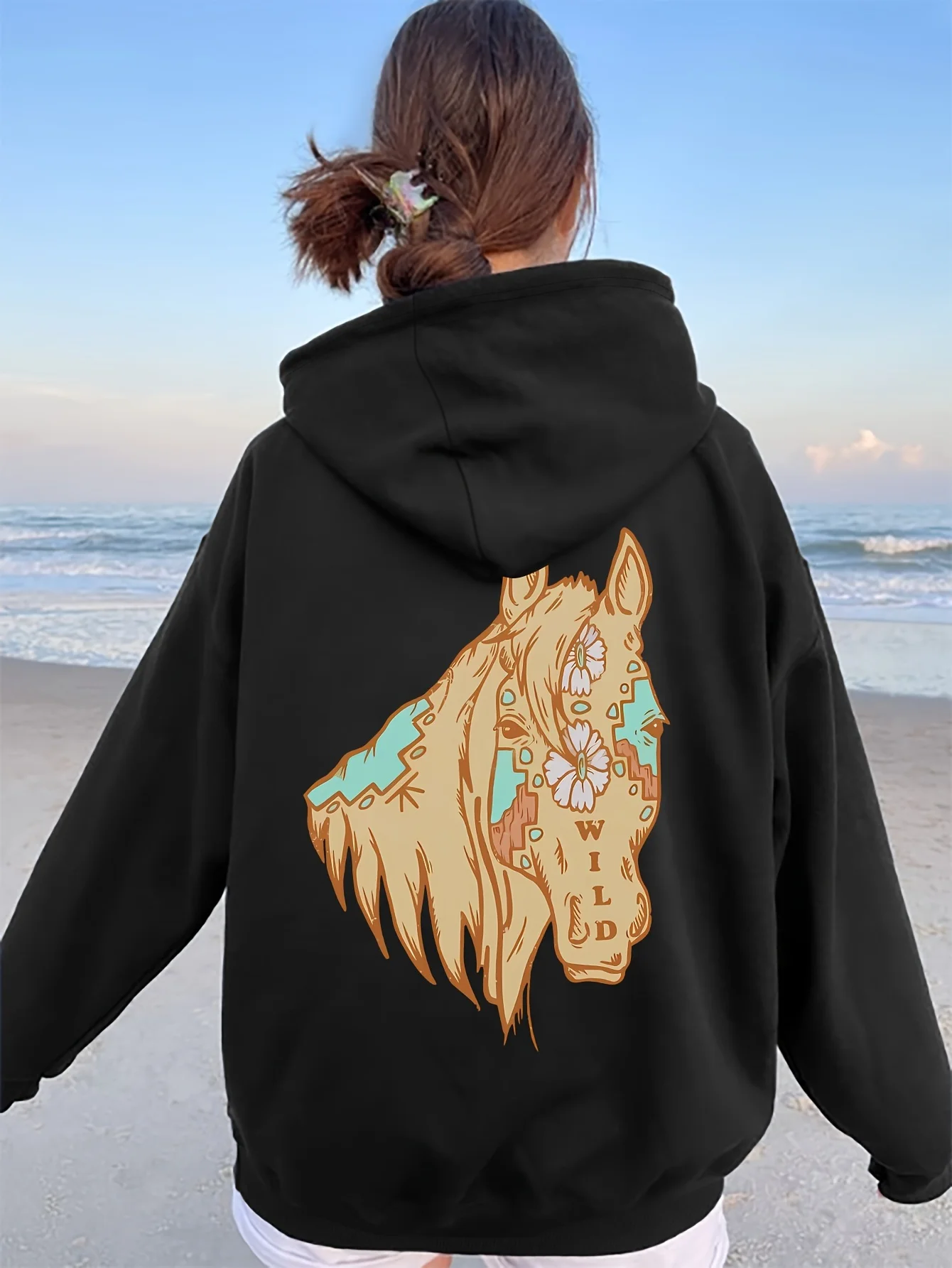 

Horse Graphic Printing Autumn and Winter Cotton Men's and Women's Hoodies Casual Outdoor Street Sports Loose Training Brand