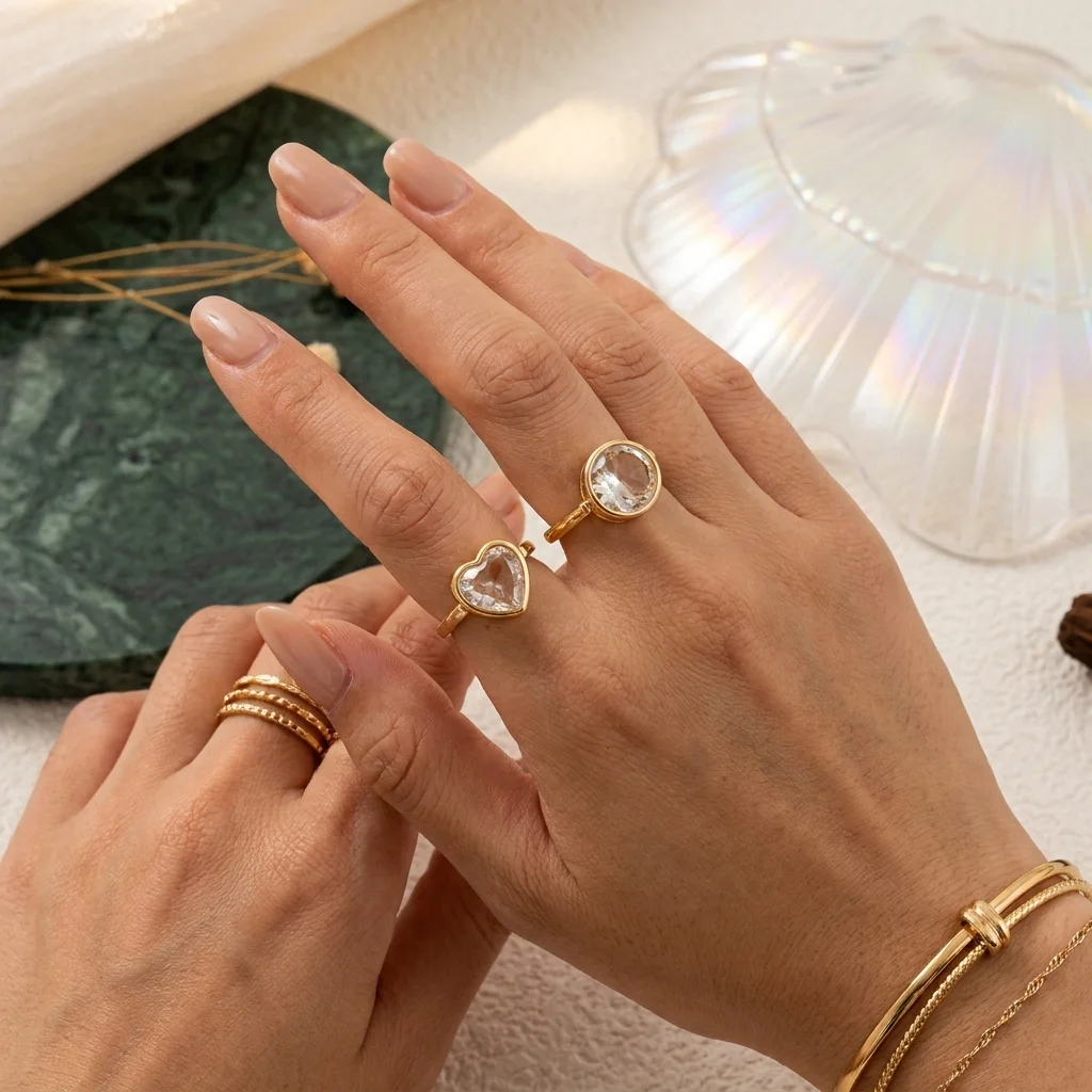 3 Stück modischer und romantischer neuer herzförmiger, kreisförmiger, einziehbarer DIY-Ringschmuck – Detail 1