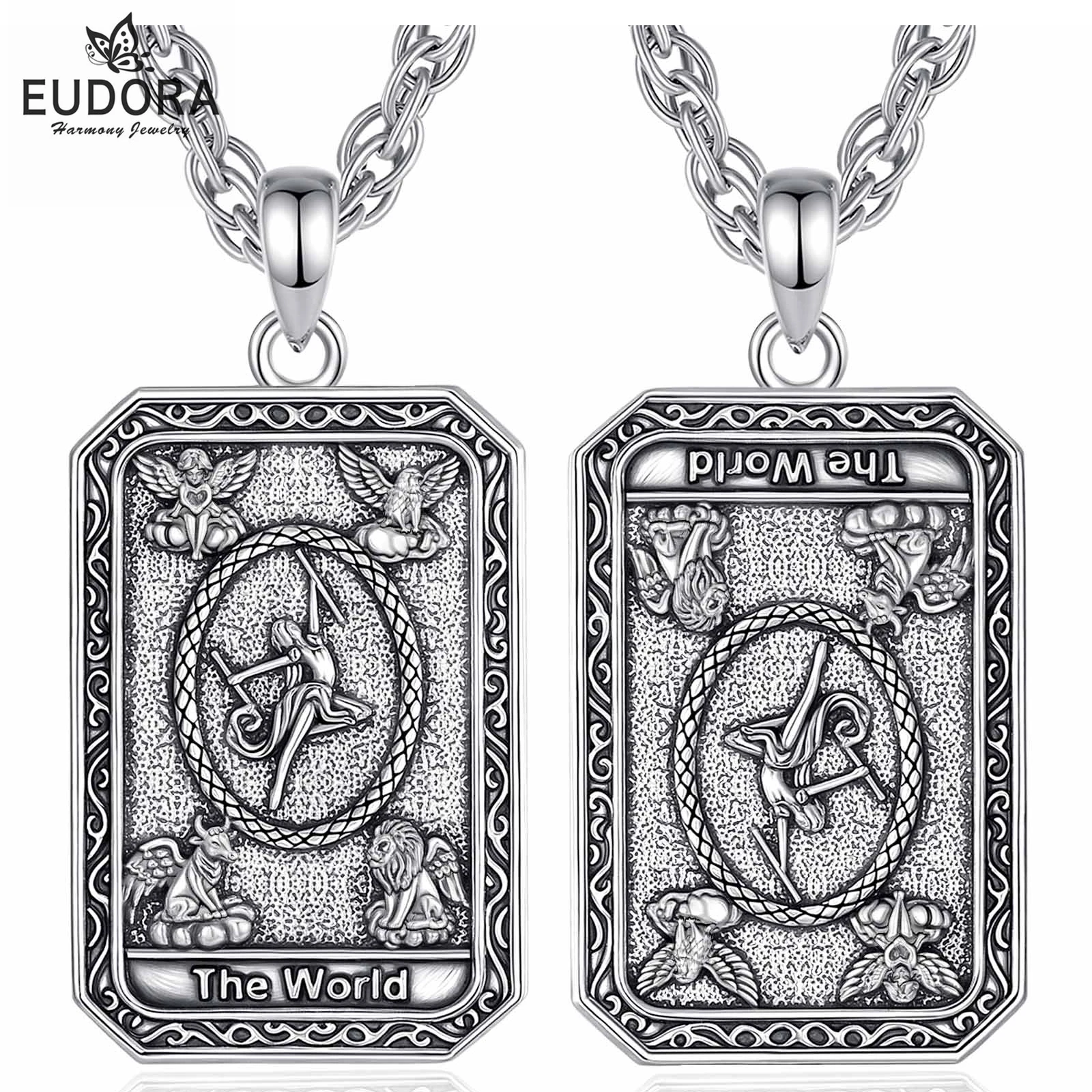 Eudora Copper Tarot Cards Necklace The World Amulet Vintage Major Arcana Divination Pendant Spiritual Jewelry Gift for Women Men