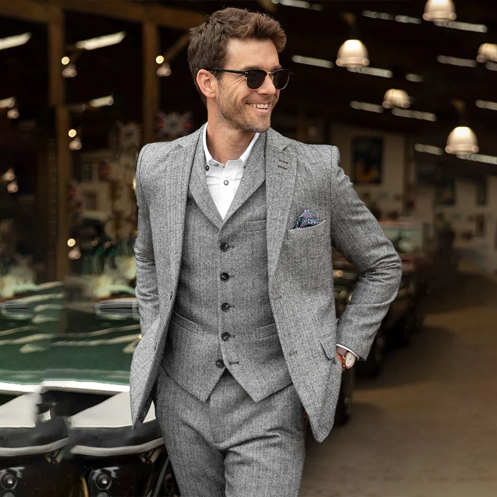 

Formal Suit for Men Men's Herringbone Suit Classic Men's Clothing Elegant Suits Sets of 3 Pieces Man Male Full Wedding Mens Set
