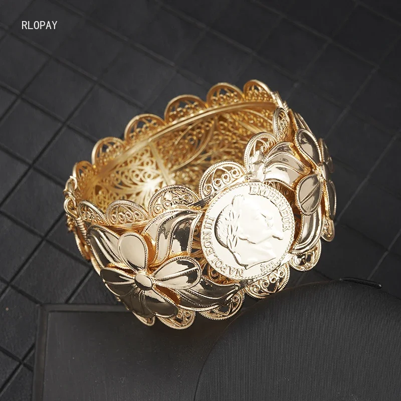 Algerian Bridal Hand Bangles Napoleon Figure Cuff Bracelets European Trendy Jewelry for Women Ethnic Royal Coin Bangles Bijoux