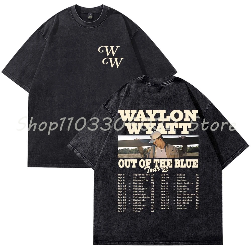 تي شيرت Waylon Wyatt Out of the Blue Tour 2025 Merch تي شيرت قطني مغسول تي شيرت للنساء والرجال بأكمام قصيرة تي شيرت بياقة دائرية