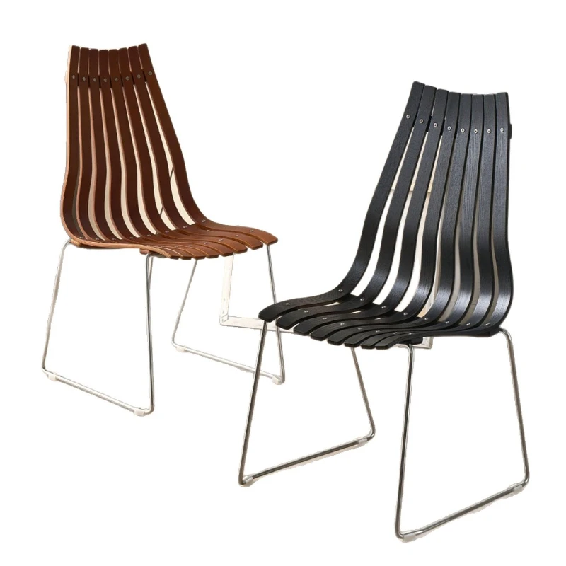 Used solid wood dining chair with hollowed-out backrest, stackable, light luxury and high-end feel