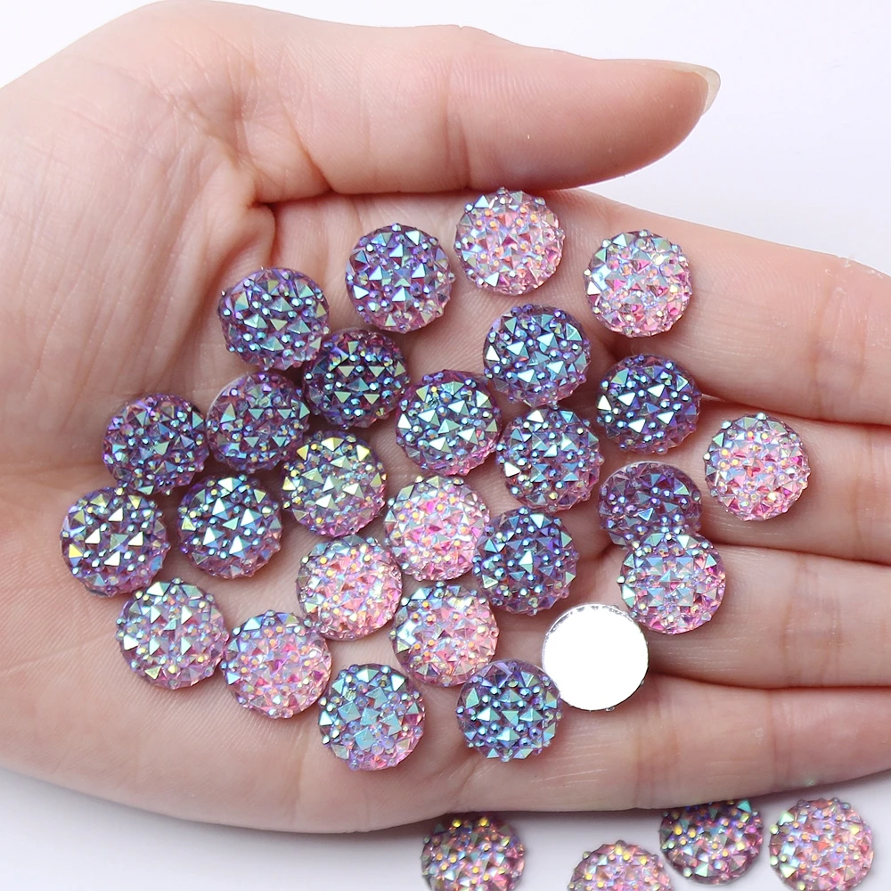 Round Resin Alligator Back Flat Base 12mm 40pcs AB Colors Handmade DIY Material Dance Costumes Makeup Gown Nail Art Decorative