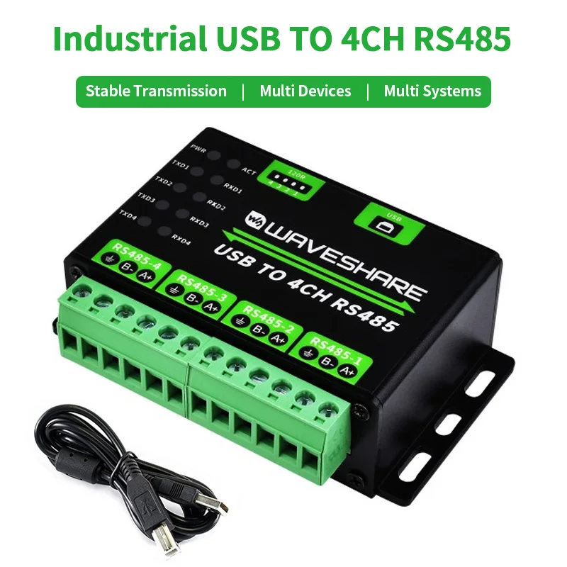 Convertisseur industriel USB à 4CH RS485, circuit multi-protection, boîtier en alliage, compatible avec Windows, Mac, Linux, Android