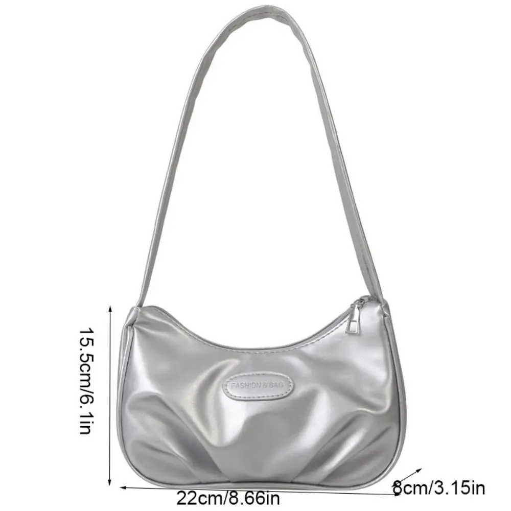 Bolso de hombro de media luna de PU, bolso para teléfono con letras, bolso para axila estilo Y2k, bolso de maquillaje de gran capacidad para lápiz labial, bolso de compras de cuero
