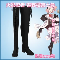Anime Haruno Cos Sakura Cosplay Shoes High Heel PU Boots Halloween Cosplay Prop Custom Made