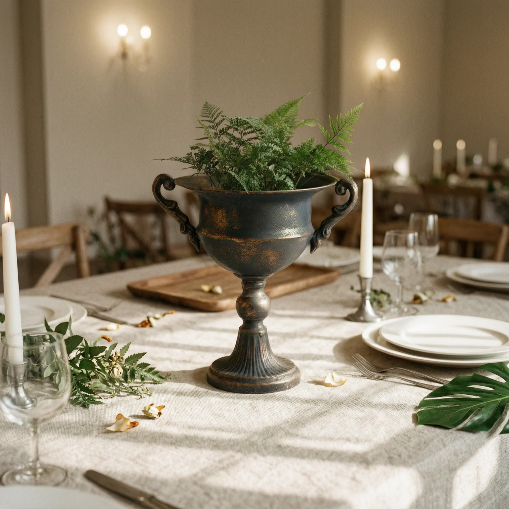 

Pedestal Flower Vase Centerpiece Goblet Vase Vintage Metal Planter Photo Prop Metal Pedestal Planter Easy to Decorate