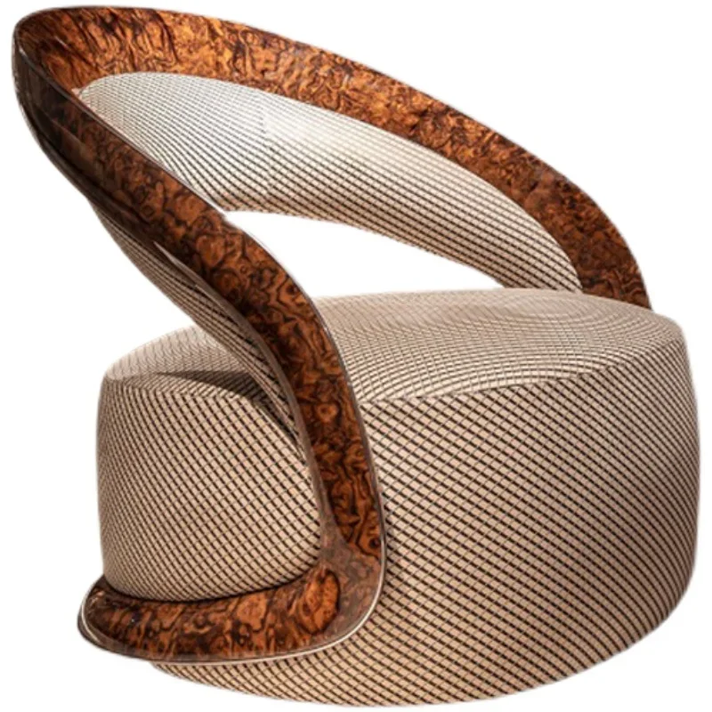 

Italian designer leisure chair black walnut tree burr living room sofa chair leather upholstered soft and comfortable single