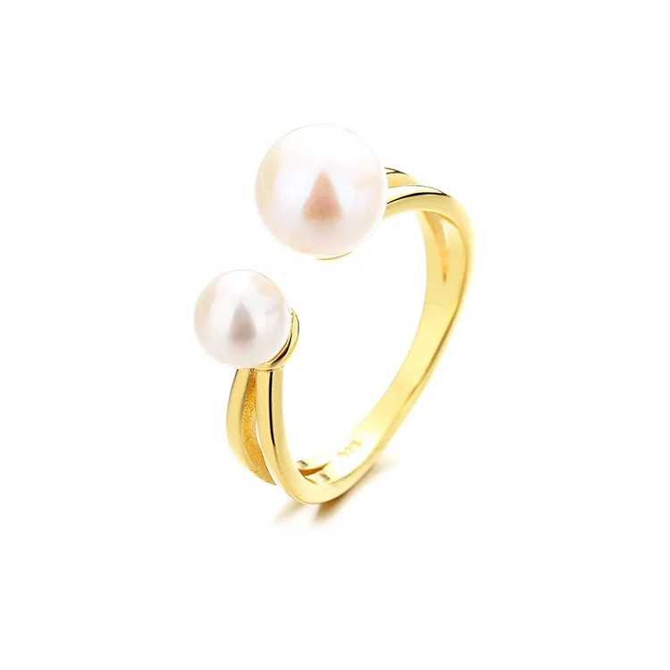 

RZ-7 ZFSILVER Silver S925 Fashion Hollow Geometry Adjustable Round Freshwater Pearl Rings For Women Girls Wedding Party Jewelry