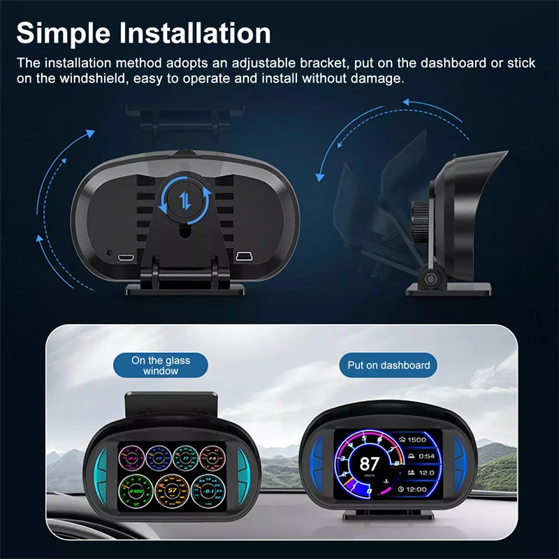 P2 Obd2 GPS HUD عداد السرعة الرقمي عرض تلقائي مع درجة حرارة الماء إنذار ضغط الزيت سيارة على متن شاشة الكمبيوتر #6