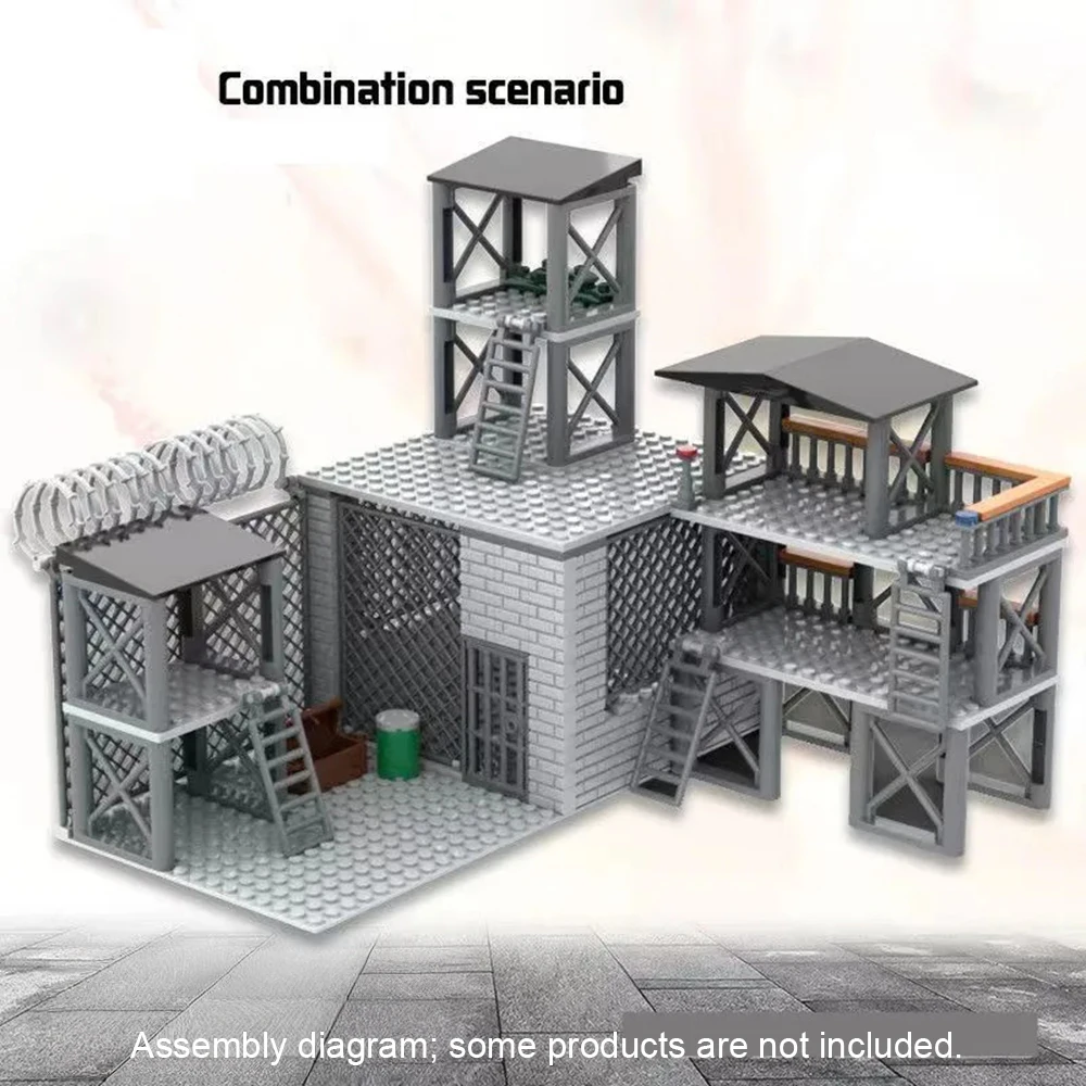 Watchtower Model Highly Detailed Display Scene for Hobbyists Sandbag Building Block Toy Military WWII MOC Sentry Post War Scene