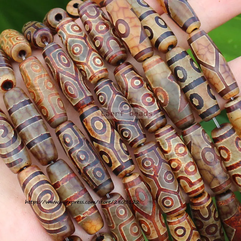 10pcs , Natural Agate Red Brown Ancient Tibet Dzi Agate Beads Length Around 30mm , For DIY Jewelry Making !