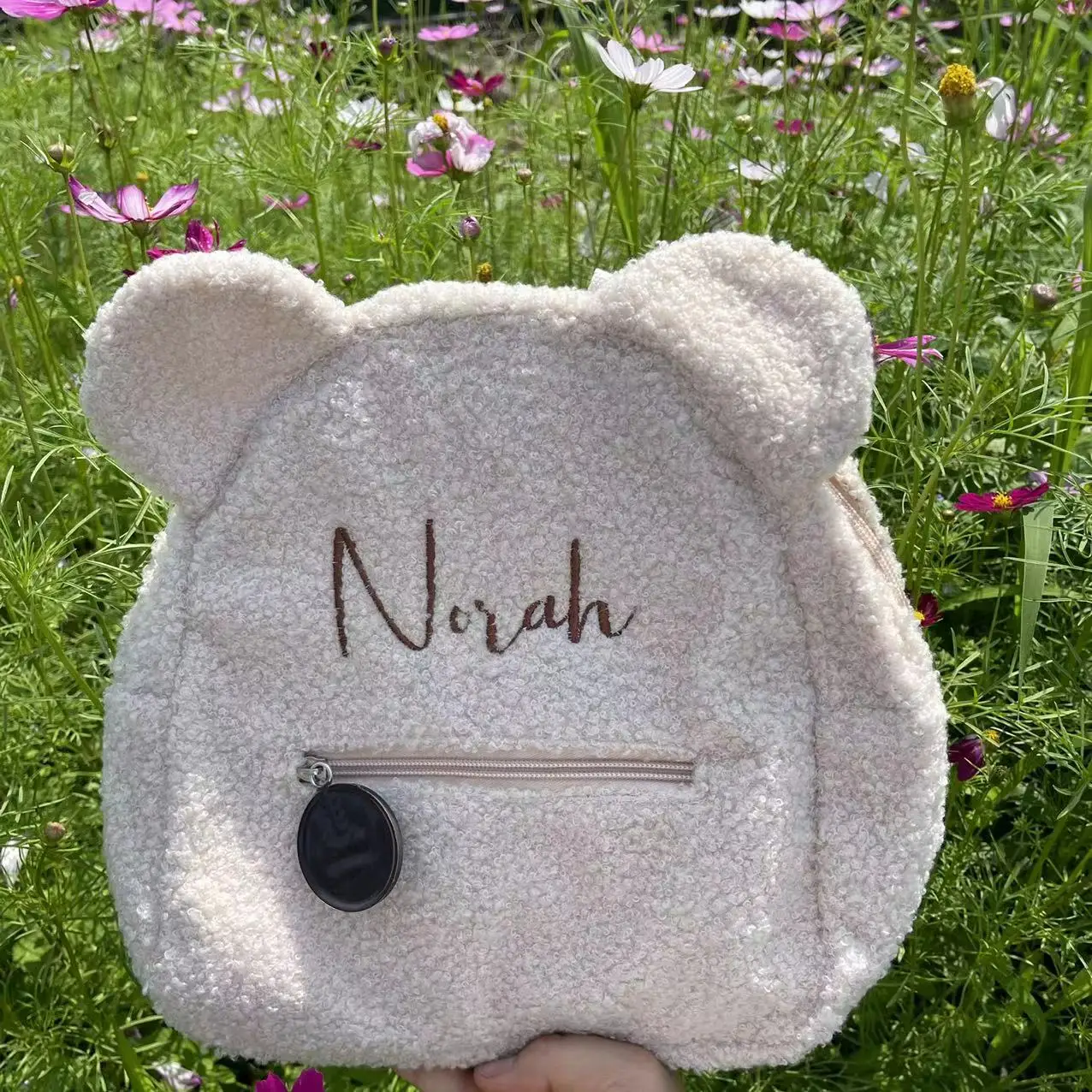 Personalized Name Winter Cute Bear Ear Backpacks Custom Embroidery Text Kids Kindergarten Book Bags Outdoor Plush Snack Backpack