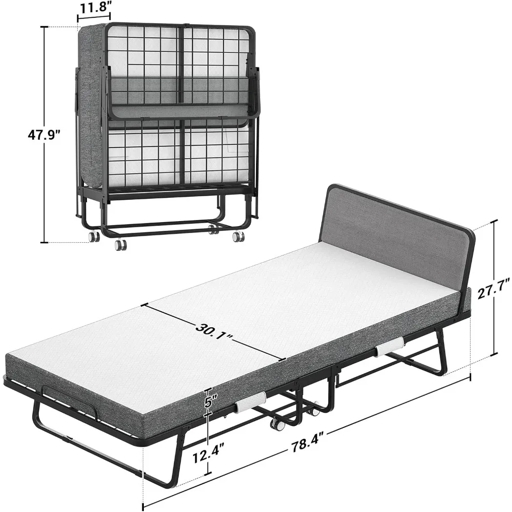 سرير قابل للطي مع مرتبة ولوح أمامي ، سرير قابل للطي للكبار ، 78 في X 30 في ، جديد ،