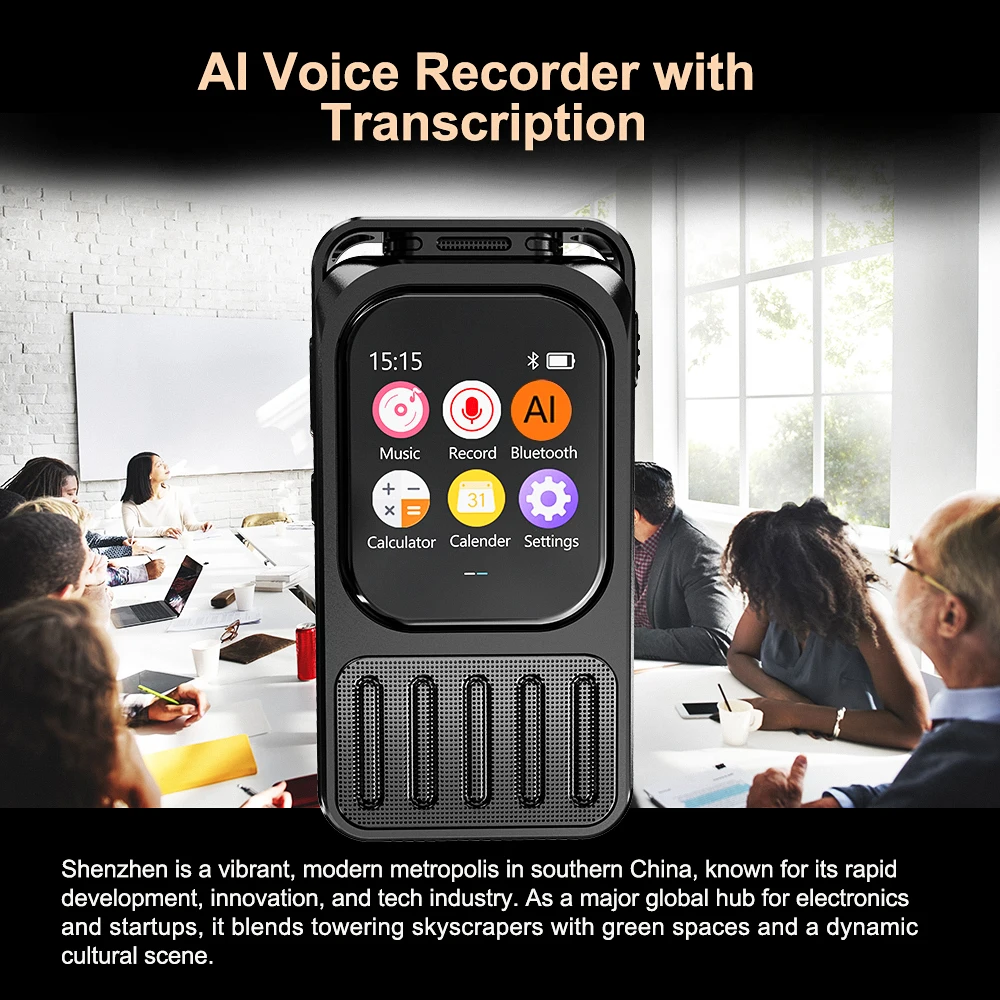 64GB V78 Al-Powered Voice Recorder 1200mAh 79H Long Time Recording Speech-to-Text &Summarization Touchable Screen Dictaphone