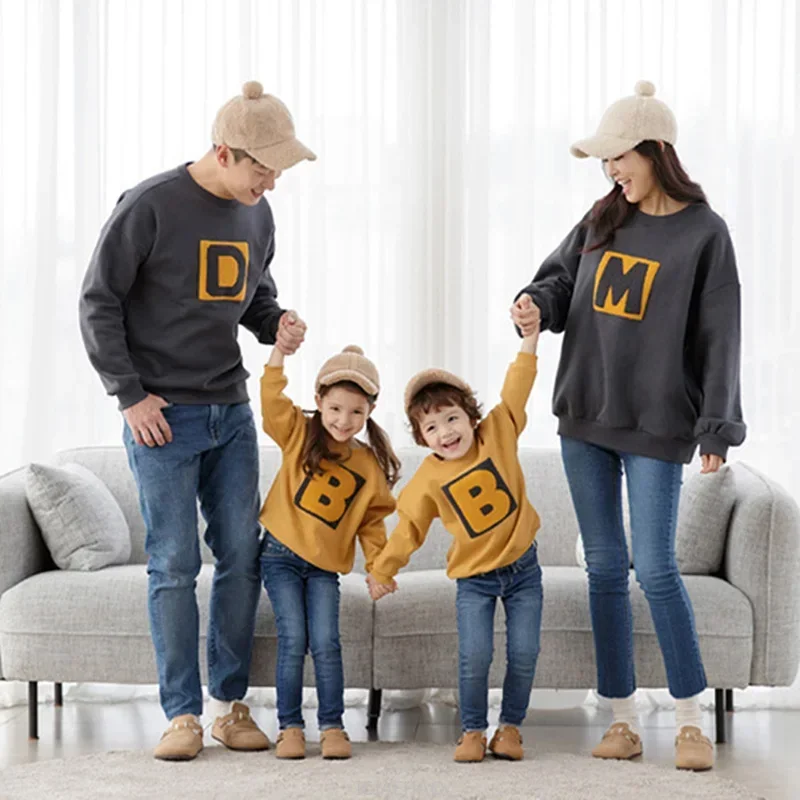 Family Hoodies Women Girl Boy Long Sleeve Hooded Sweatshirts  ClothesParent-Child A utumn Winter Outfit Mom Dad And Kid Matching