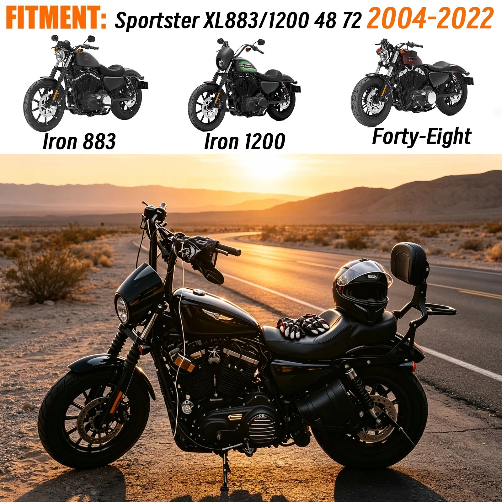 For Harley 2004-2022 Sportster XL1200 Roadster 883 Custom Multi Purpose Motorcycle Foldable Backrest Driver Passenger Sissy Bar