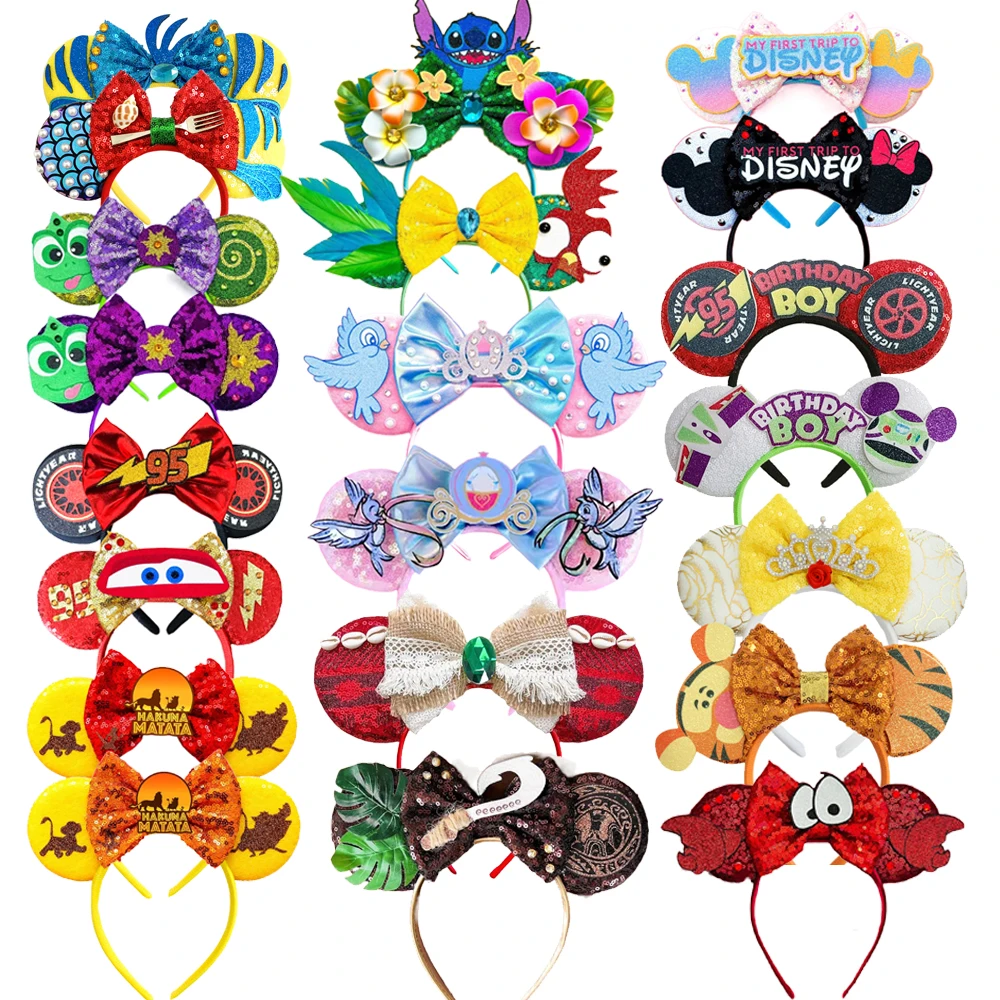 Mouse Ears Headband Cartoon Sequin Bows Headband Birthday Party Christmas Halloween Princess Cosplay Costume For Women Adult