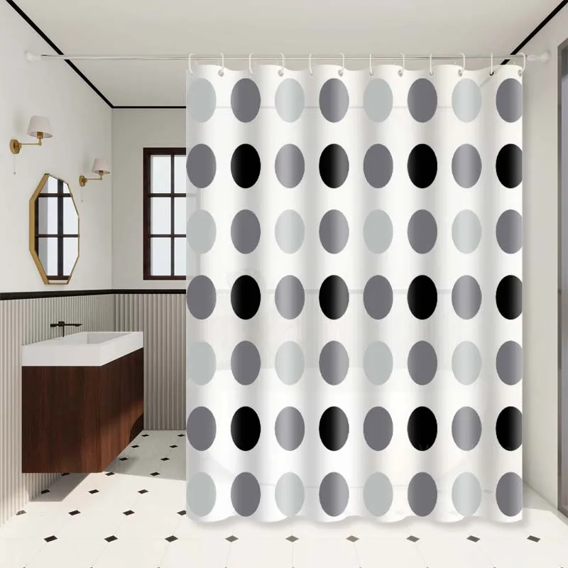 

Black White Gray Polka Dot Shower Curtain Modern Geometric Design Bathroom Decor Minimalist Style Trendy Aesthetic