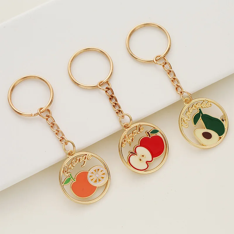 Cute Cherry Oranges Apple Keychain Cartoon Enamel Fruit Keyrings Women Girls Handbag Decor Car Key Holder Jewelry Gift