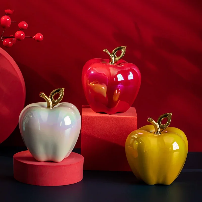 Shining Ceramic Apple Artworks Golden-plated Fruits Statue Desk Decoration Ornaments Crafts Apple Sculpture Room Aesthetic Decor