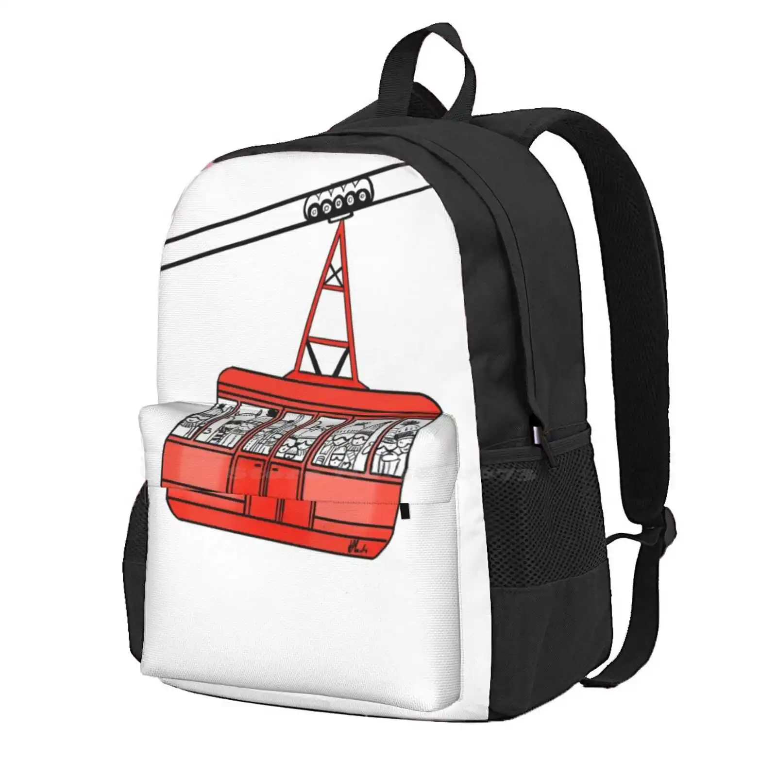 Cartoon Ski Gondola Hot Sale Schoolbag Backpack Fashion Bags Skiing Gondola Lift Mountains Skiers Red