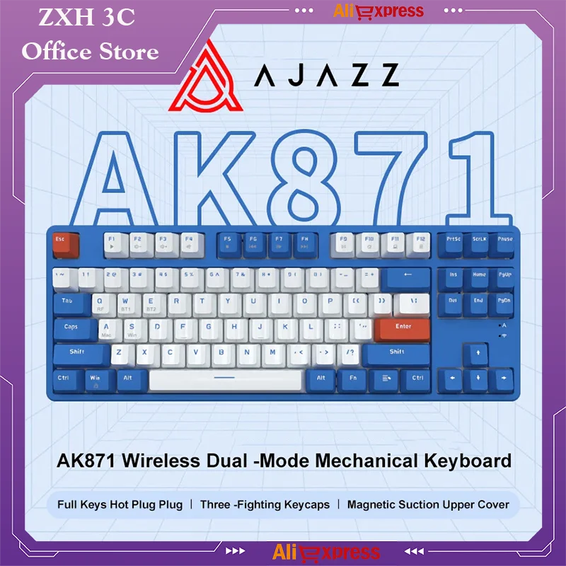 

Клавиатура Ajazz Ak871 Беспроводная Механическая с магнитной крышкой, Bluetooth двойной режим, популярная женская игровая искусственная