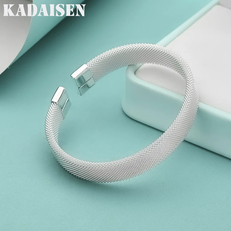 

Изысканный браслет-манжета из высококачественного стерлингового серебра 925 пробы, модный сетчатый браслет для женщин и мужчин, ювелирное украшение