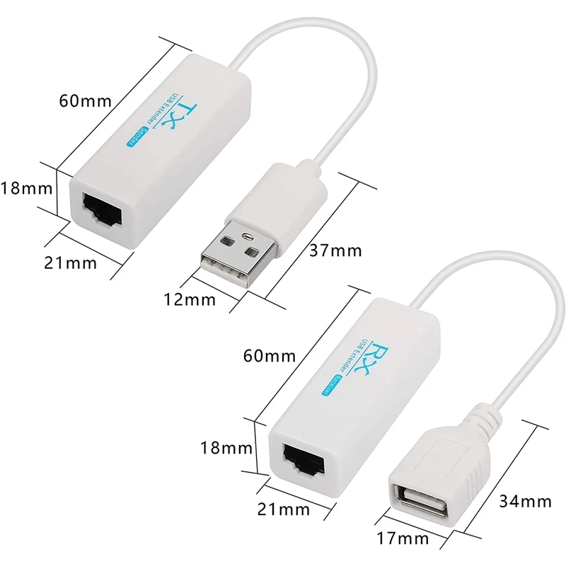 2 Stück USB-Extender an RJ45-Anschluss, USB 2,0 bis RJ45 Ethernet LAN Extender-Verlängerung adapter kabel bis Meter
