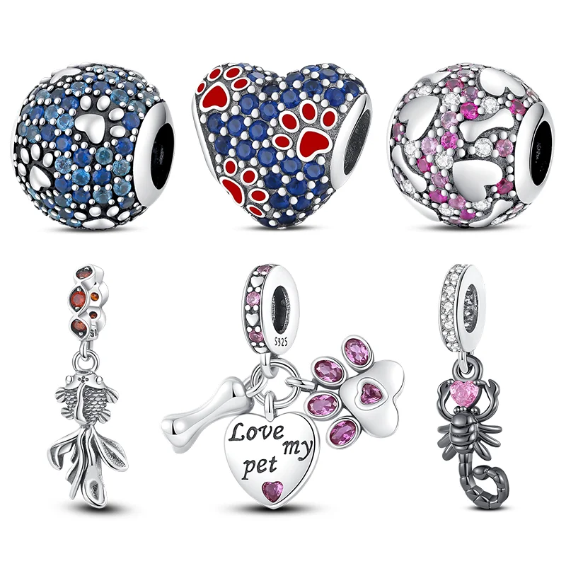 

100% 925 Sterling Silver Fit Original Pandora Bracelet Koi Scorpion Cute Pet Charms Beads For Women Fine DIY Travel Jewelry Gift