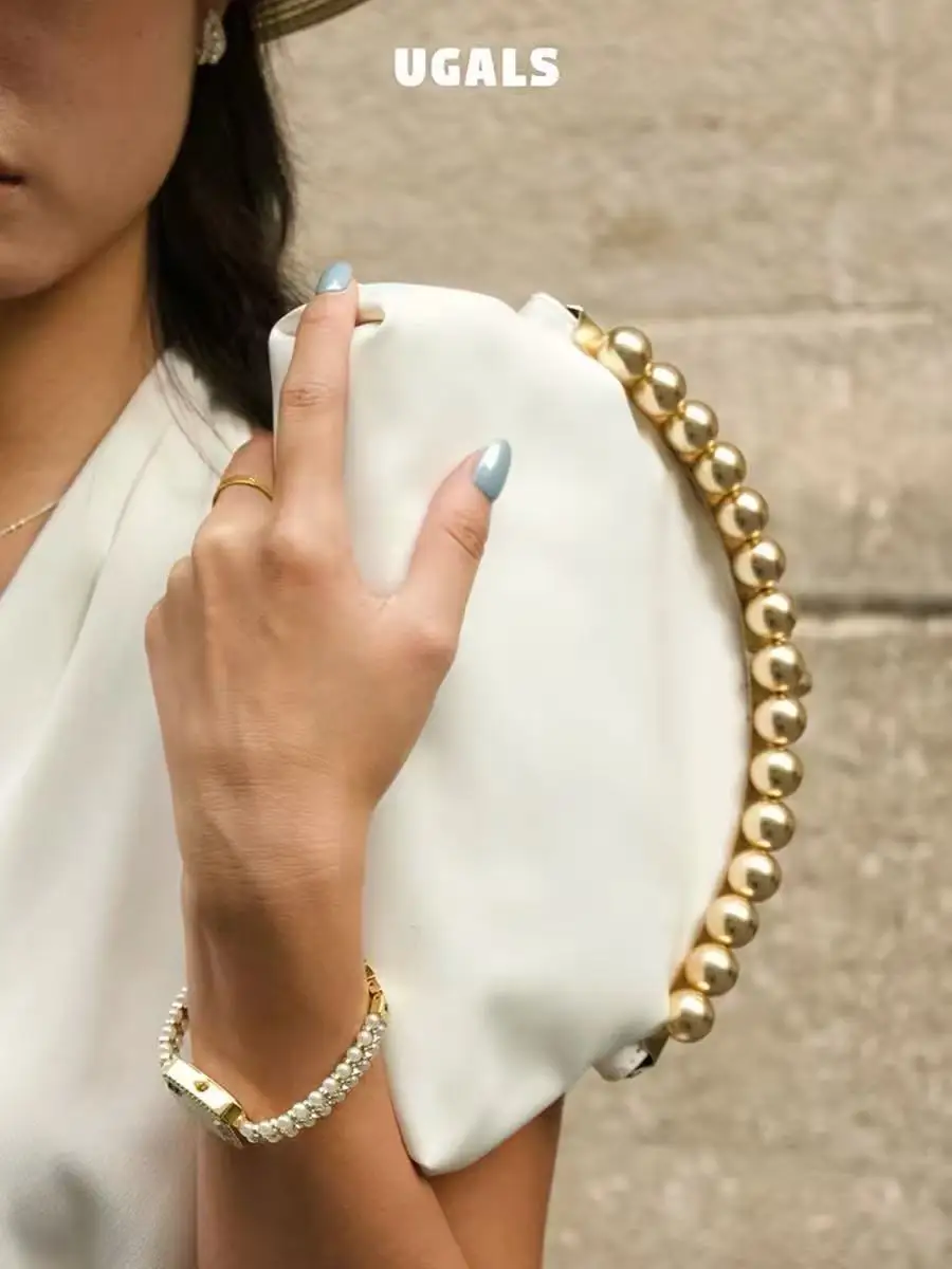 Fashion Textured PU Cloud Bag Fashion Beads Beaded Clutch Purse Women Handbag Shoulder Crossbody Bag Female Casual Bag