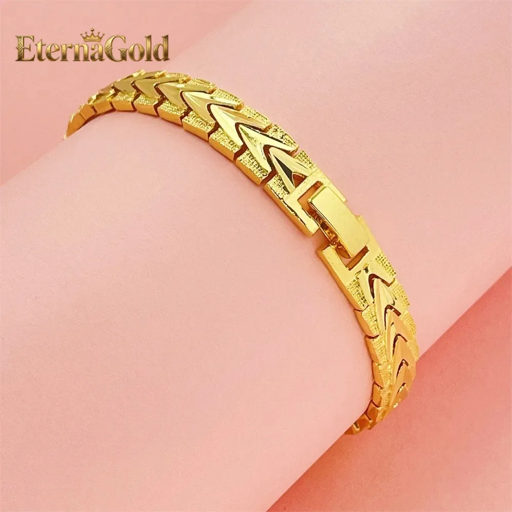 

Мужской браслет EternaGold Luxury из чистого золота 24K 9999 пробы, ширина цепочки 8 мм