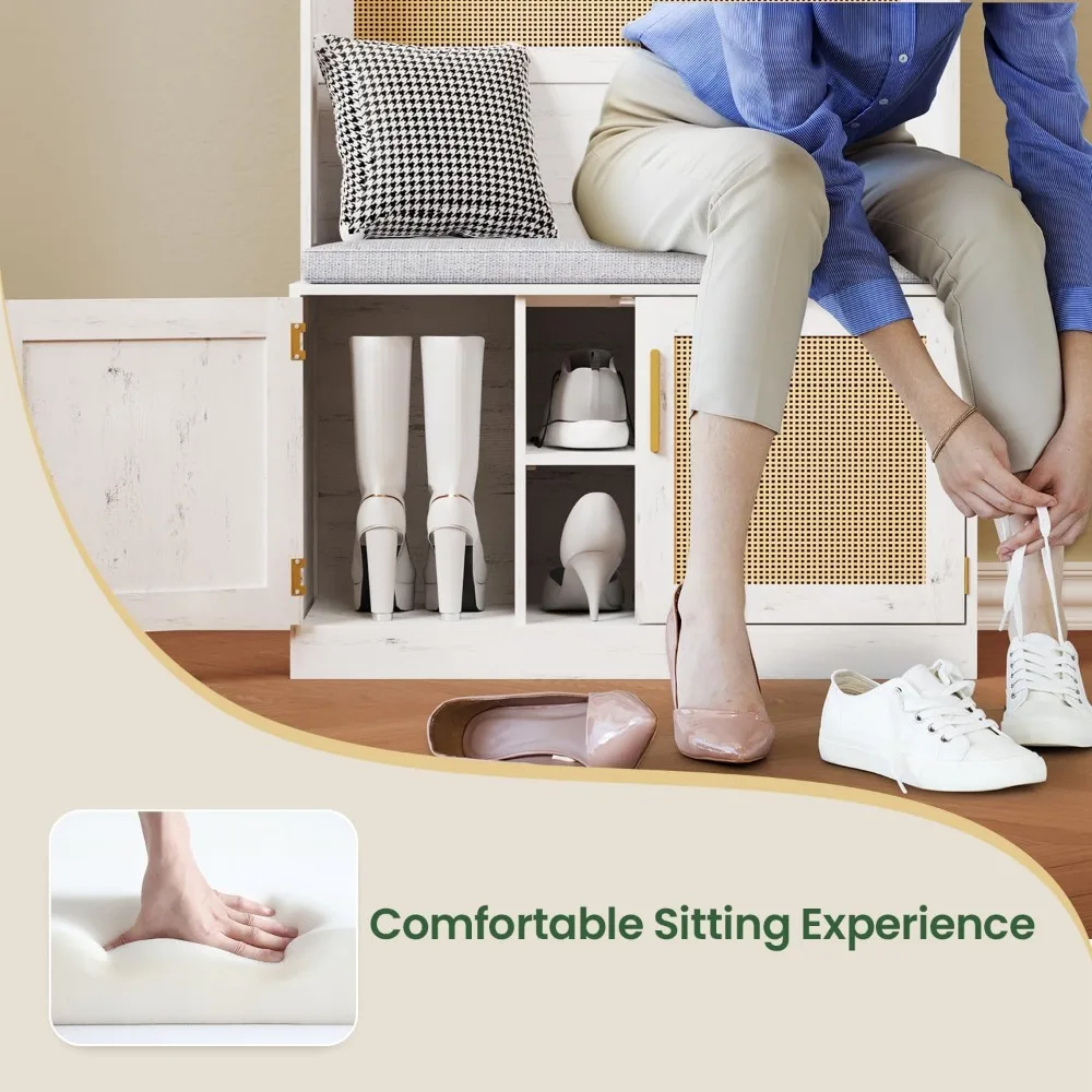 مقعد المدخل مع مساحة تخزين الأحذية، رف المعاطف، مقعد مبطن، 7 خطافات، رف قابل للتعديل - حل تخزين شجرة القاعة الواسعة 31.5 #4