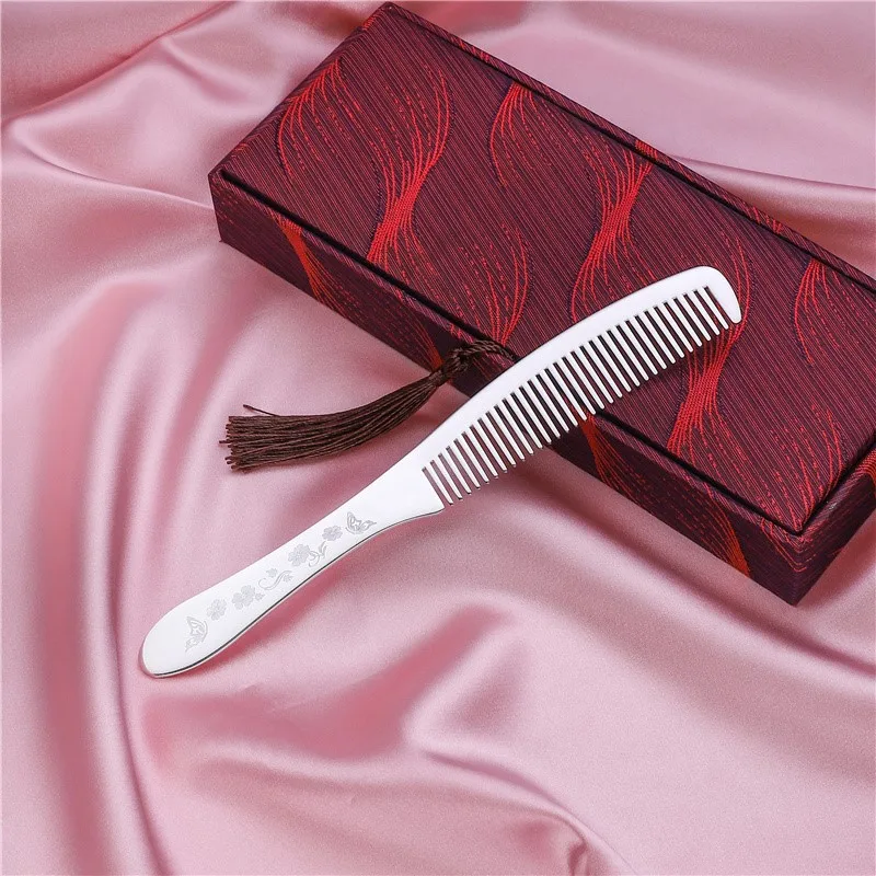 S999 Long Handle Hair Comb Snowflake Silver Anti-Static Scraping Care