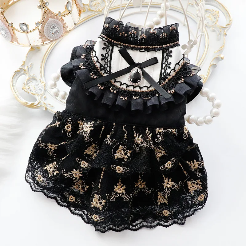 Ins New Dog Clothes Autumn Cat Princess Dress Black Gold Dog Dress Fashion Design Dog Clothes