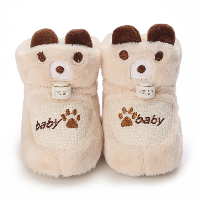 Cartoon All Cotton Apricot Colored Bear Baby Cotton Shoes With Plush Insulation and Soft Soles For Baby Walking Shoes