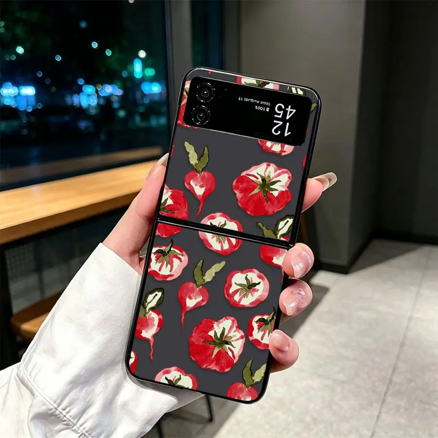 Back Phone Cover Funda Case for Samsung Galaxy Z Flip 8 Z Flip 7 6 5 4 3 Flip3 Flip6 Flip5 Flip4 Flip7 FE Watercolor Tomato