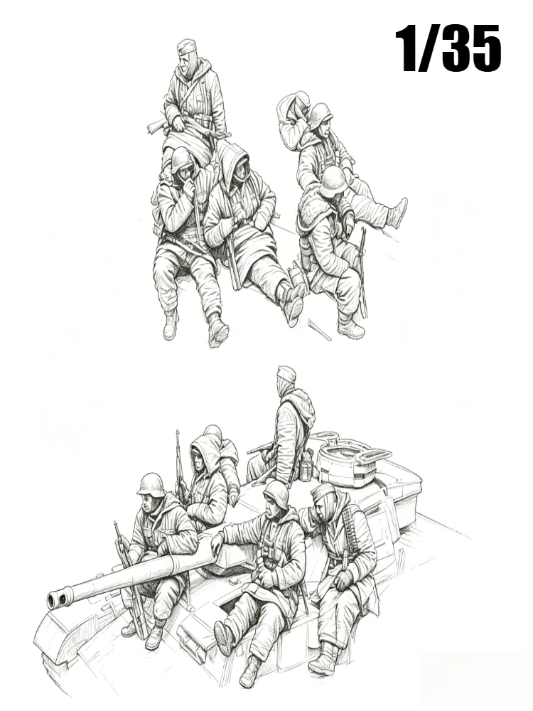 DIY-Harzmodellbausatz, 1/35 aus gegossenem Harz zusammengebauter Soldat, unbemaltes Modell (6 Personen)