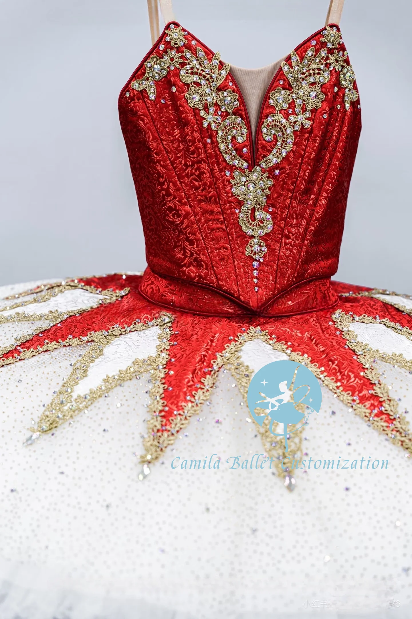 High-end custom red and white million-dollar clown ballet TUTU competition performance skirt adult and kids