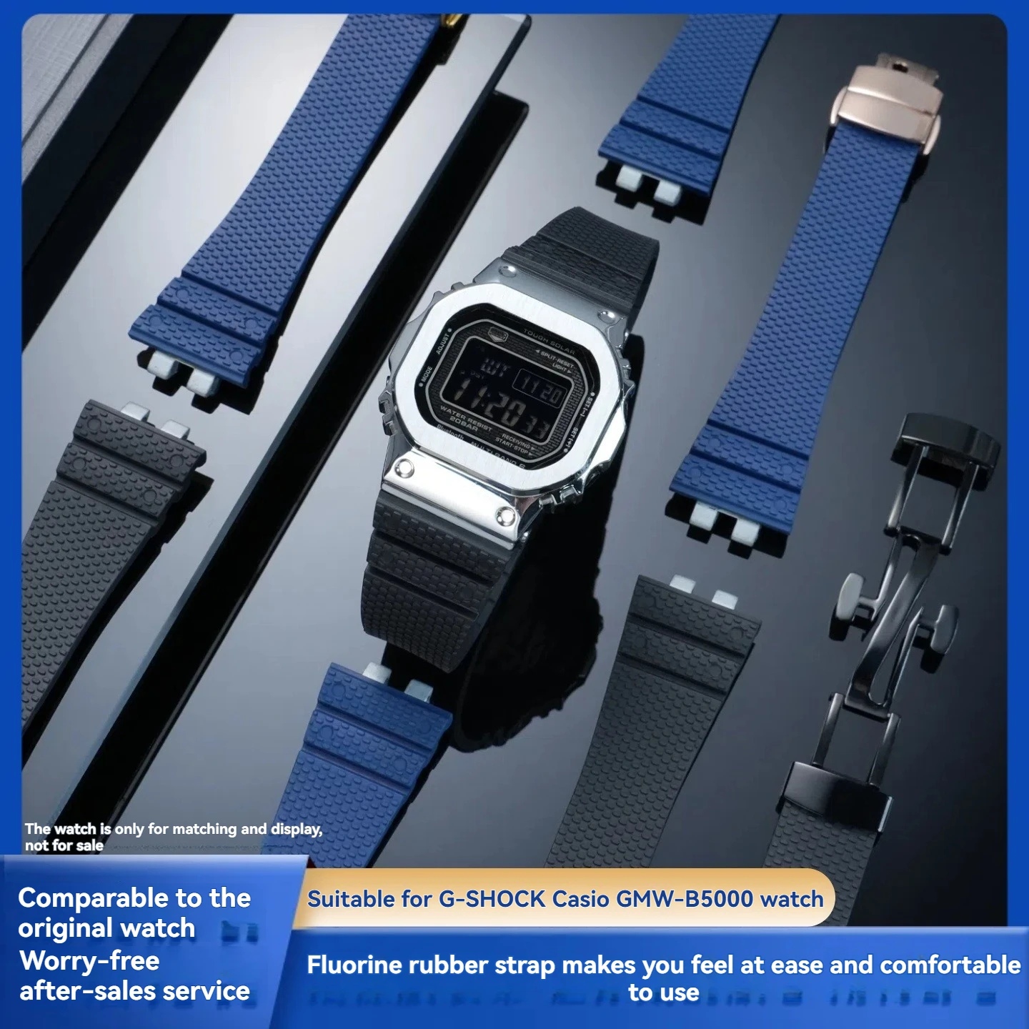 Upgraded FKM Fluororubber Watch Strap for Casio G-SHOCK GMW-B5000 GM-B2100 Waterproof Sports Rubber Band Replacement Bracelet