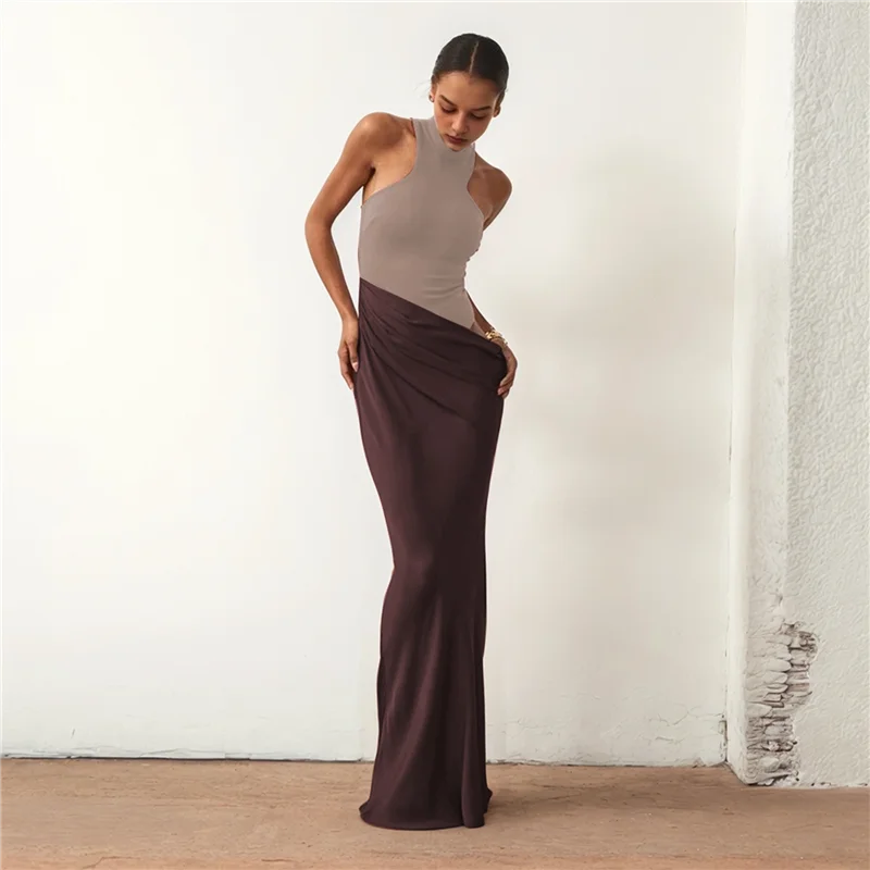 ABRT-robe longue débardeur d'été pour femmes, élégante, sans manches, col licou, moulante, Maxi