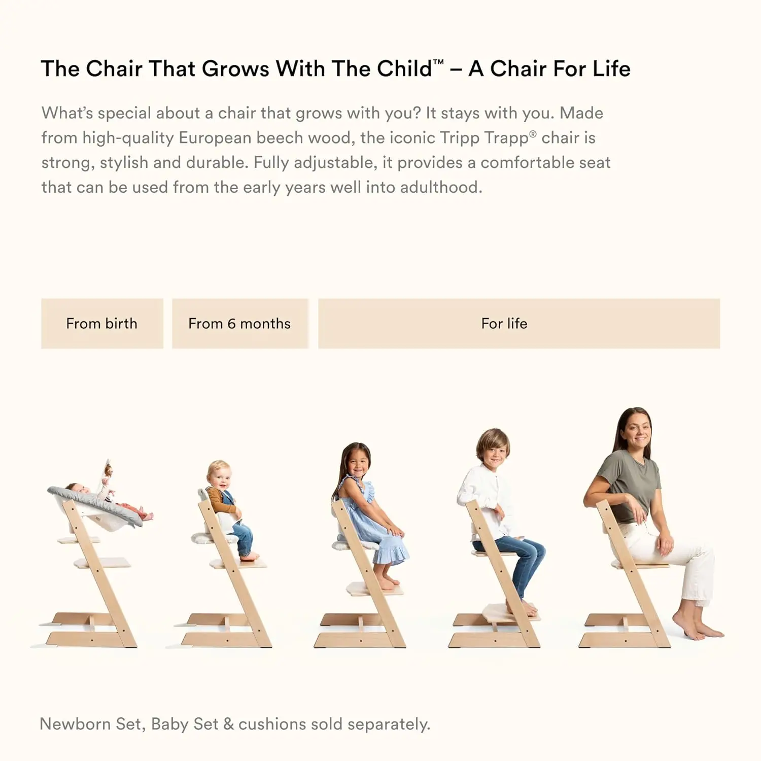 Стул Trapp from Stokke, Natural — регулируемый, раскладной стул для малышей, детей и взрослых — удобный, удобный