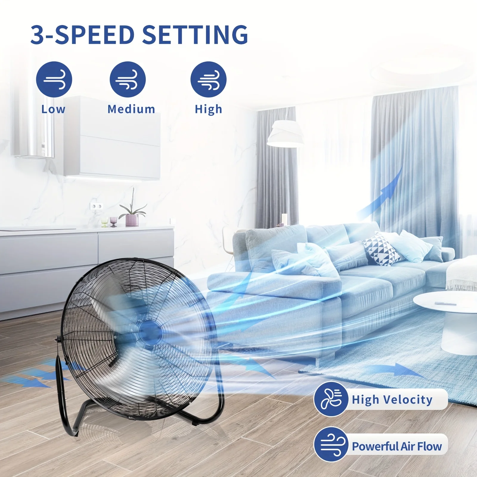 

20-inch High-speed Metal Floor Fan with Hook, 3-speed Powerful Cooling, Suitable for Industrial, Commercial, and Domestic Spaces