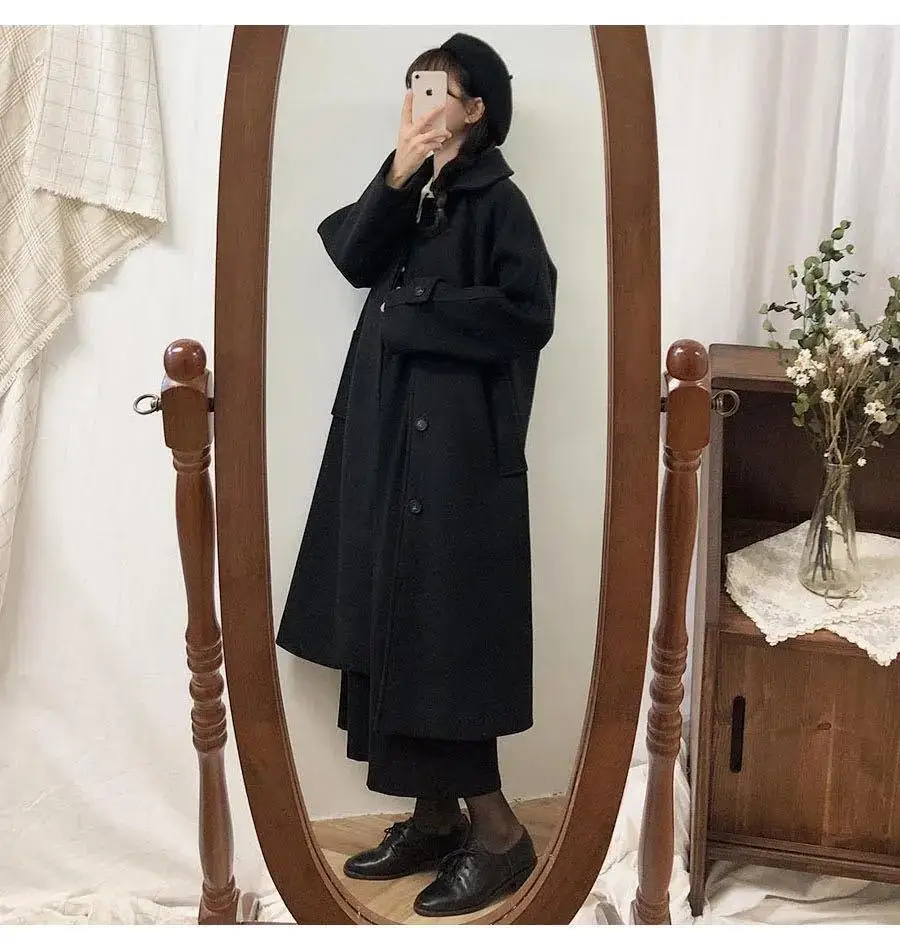 2026 Autumn Winter Woolen Coat Women's Medium  Long New Korean Version Loose Thin Thickened Over-the-knee Woolen Coat