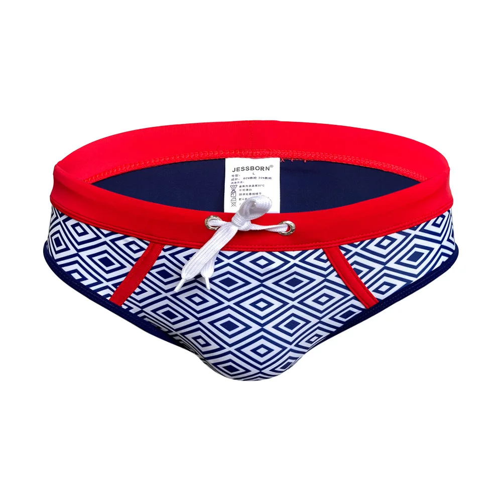2025 youth rhombus European and American close-fitting quick-drying briefs men's seaside beach low-rise swimming trunks 10087