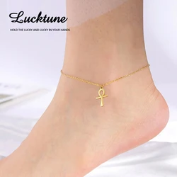 Lucktune Egypt Ankh Cross Anklets Key of Life Anklet Bracelet Stainless Steel Sandals Foot Chain Beach Jewelry for Women Gift