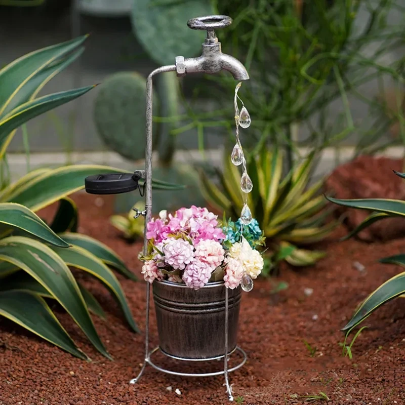 F2 Solar Watering Tap Lights Led Iron Planter Lantern Waterproof Yard Outdoor Garden Decoration Outdoor Landscape Stopcock Lamp